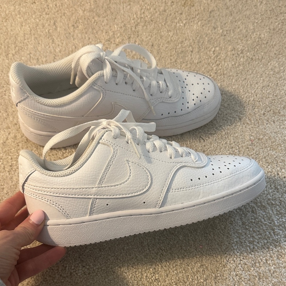 Nike Air Force One White Leather Low-Cut Sneakers with Swoosh